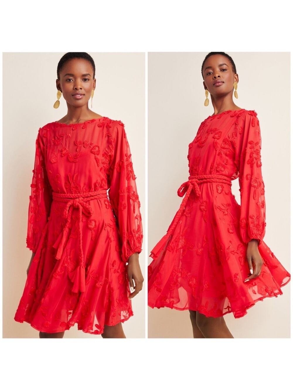Anthropologie Mare Mare Amal Textured Red Swing Mini Dress